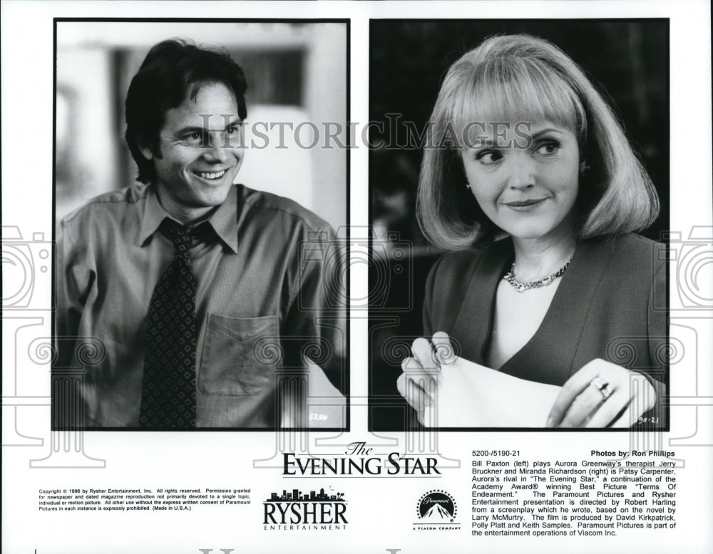 1996 Press Photo Bill Paxton and Miranda Richardson star in The Evening Star - Historic Images