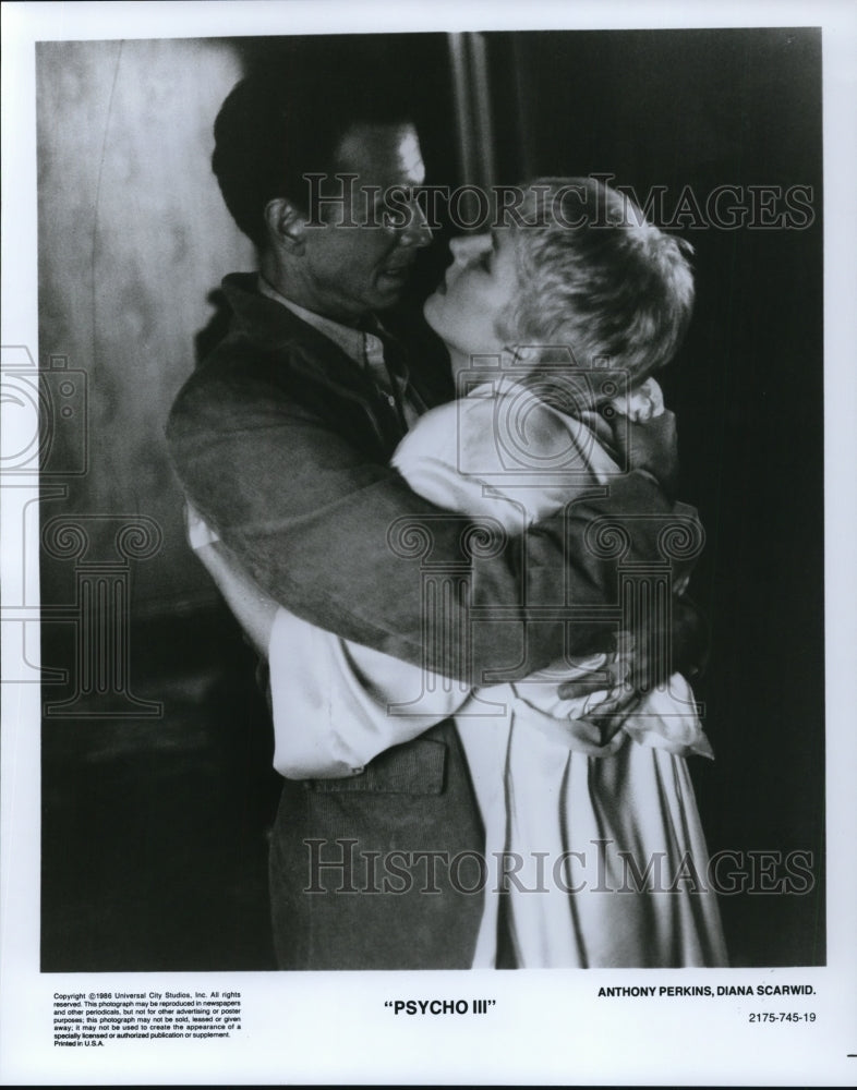 1986 Press Photo Anthony Perkins Diana Scarwid in "Psycho III" - cvp61048 - Historic Images