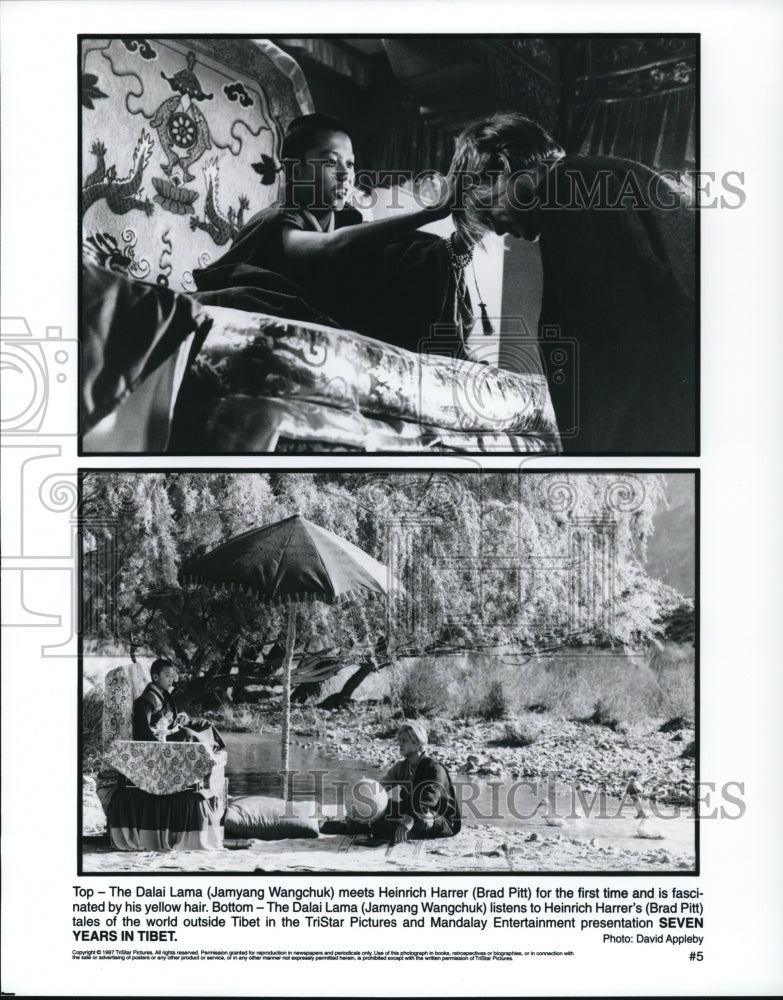 1997 Press Photo Jamyang Wangchuk, Brad Pitt in Seven Years in Tibet - cvp61362- Historic Images