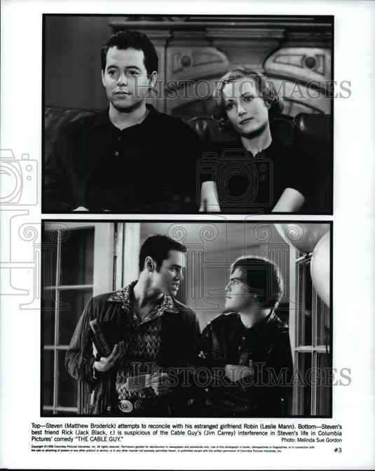 1996 Press Photo Matthew Broderick, Jimim Carry and Jack Black in the Cable Guy- Historic Images