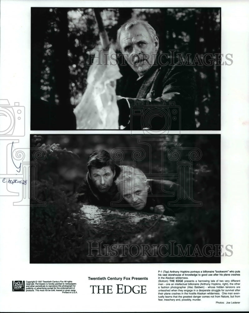 1997, Anthony Hopkins and Alec Baldwin star in The Edge - cvp62360 - Historic Images