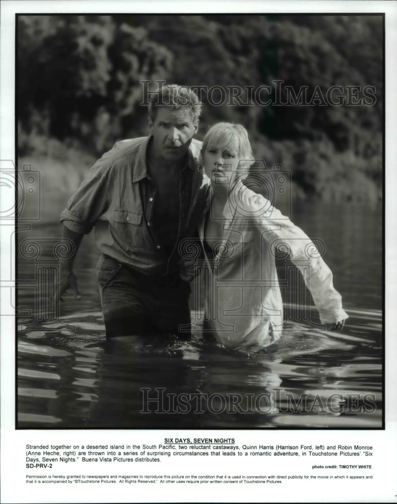 1998, Anne Heche and Harrison Ford in Seven Days Seven Nights - Historic Images