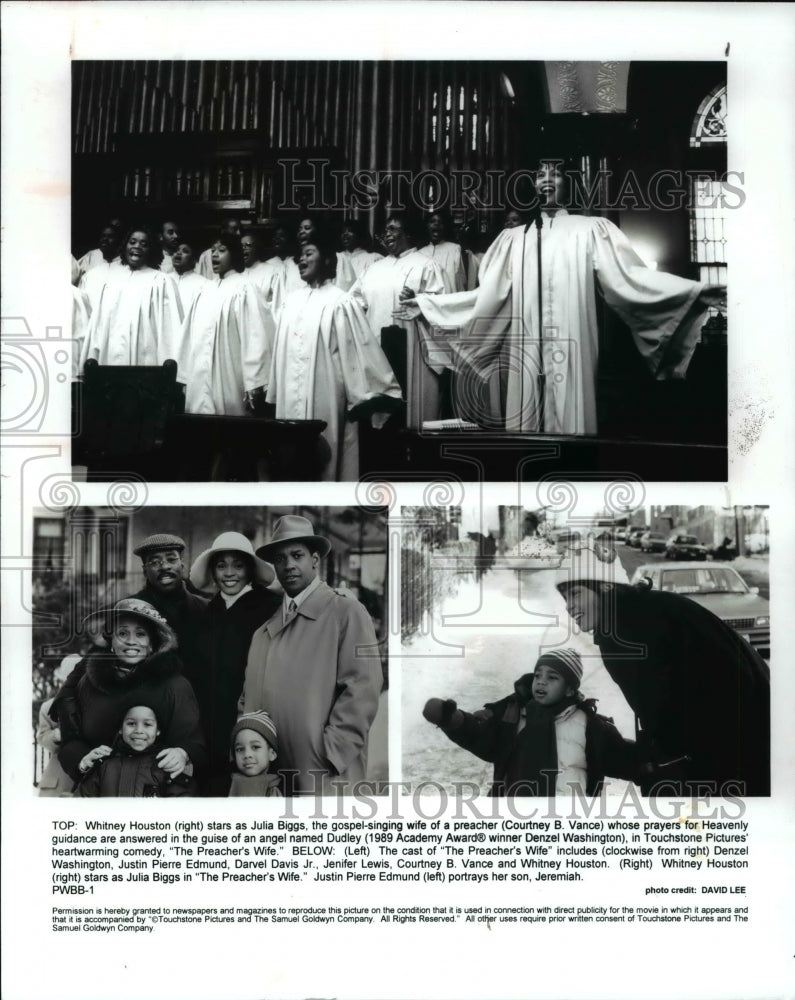 1996, Whitney Houston, Denzel Washington in The Preacher's Wife - Historic Images