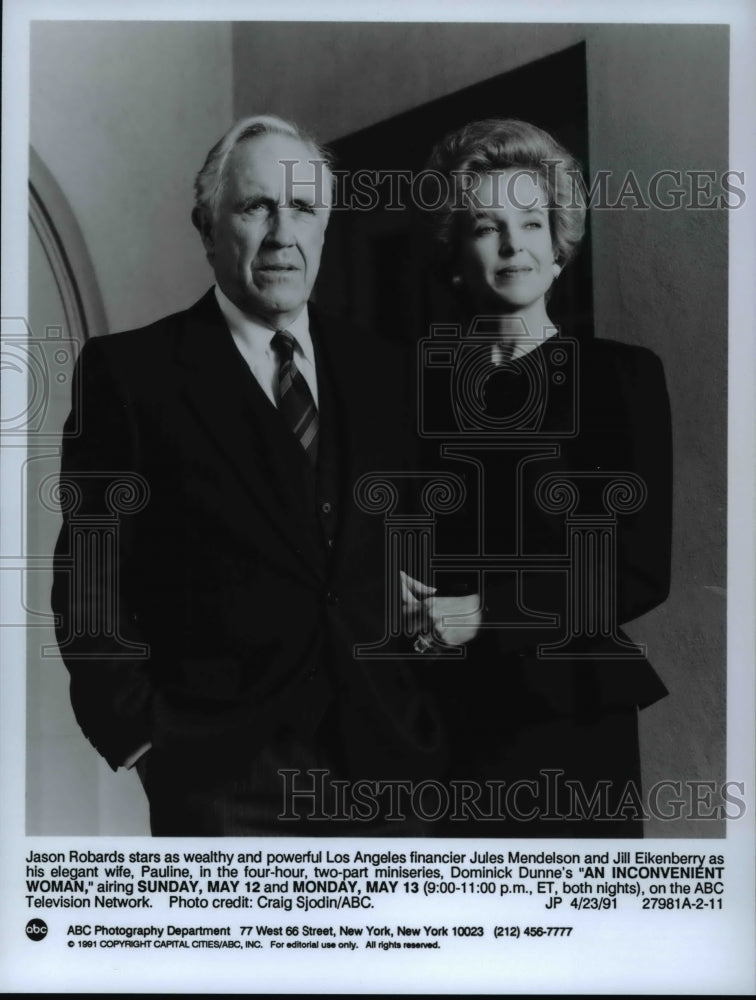 1991, Jason Robards, Jill Eikenberry in An Inconvenient Woman - Historic Images