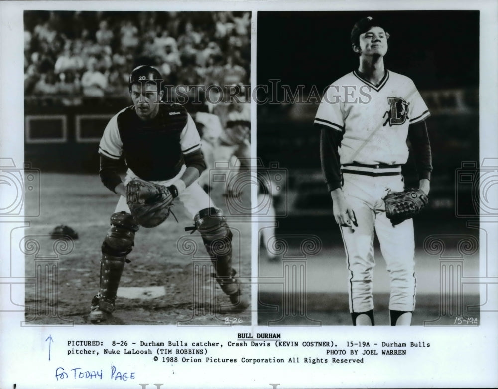 1988 Press Photo Kevin Costner Tim Robbins Bull Durham - cvp63943-Historic Images