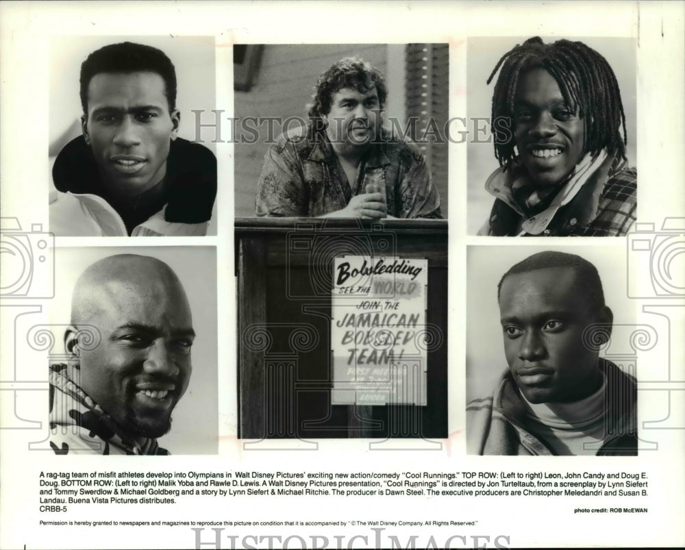 1993 Press Photo Rawie D. Lewis, John Candy, Doug E. Doug in Cool Runnings - Historic Images