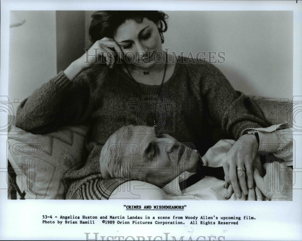 1990 Press Photo Crimes ANd Misdemeanors Angelica Huston Martin Landau - Historic Images