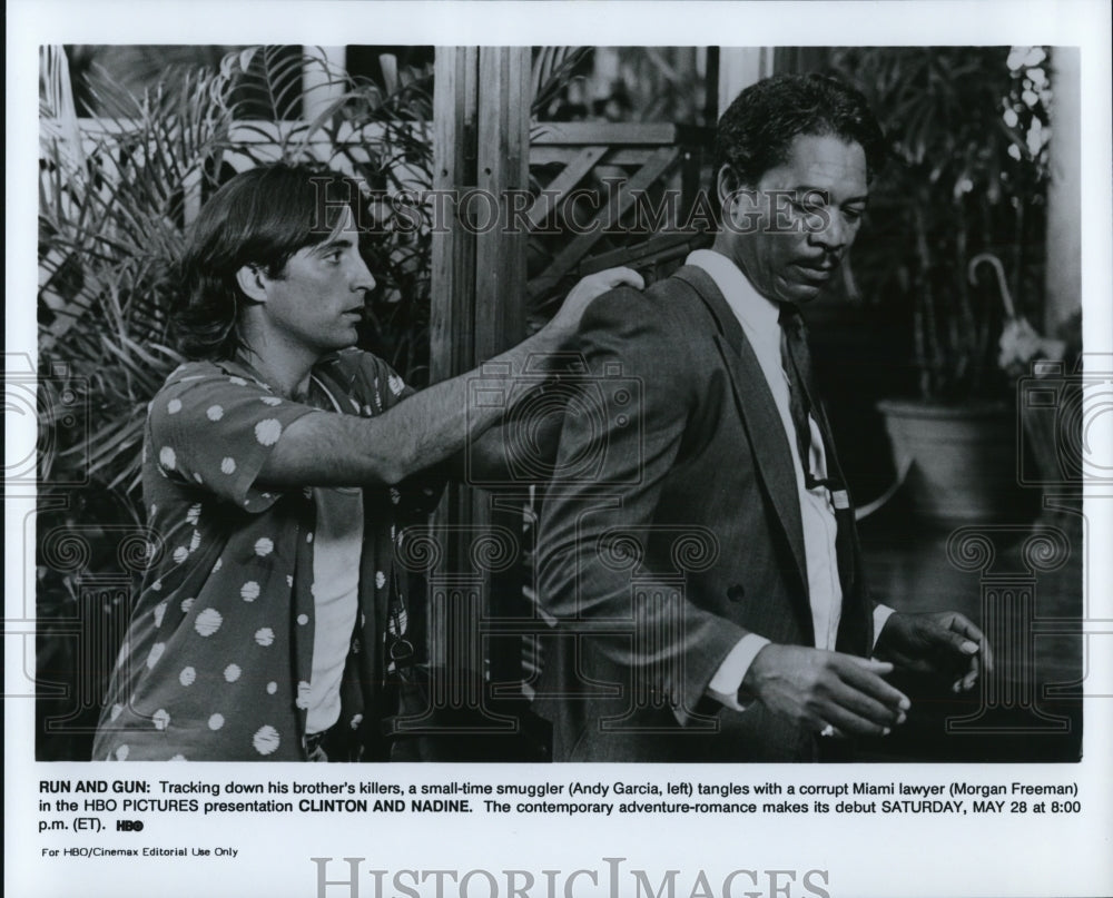 1988 Press Photo Morgan Freeman &amp; Andy Garcia in Clinton and Nadine - Historic Images