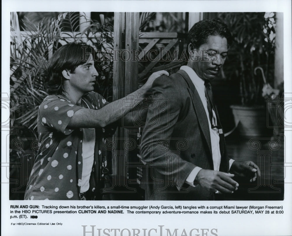 1988 Press Photo Morgan Freeman & Andy Garcia in Clinton and Nadine - Historic Images