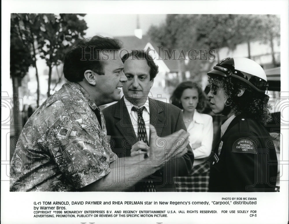 1996 Press Photo Tom Arnold David Paymer and Rhea Perlman star in Carpool- Historic Images
