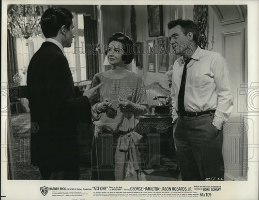 1964 Press Photo Groerge Hamilton Ruth Ford Jason Robards Jr Act One- Historic Images