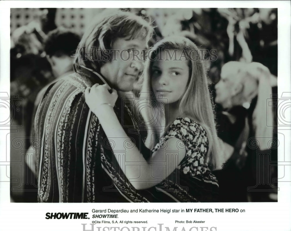 1994, Gerard Depardieu & Katherine Heigi in My Father The Hero - Historic Images
