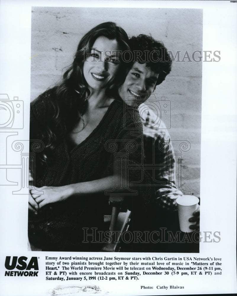 1991, Jane Seymour and Chris Gartin in Matters of the Heart - Historic Images