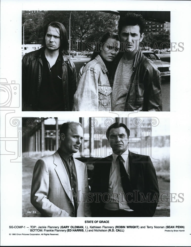 1990, Ed Harris Gary Oldman Robin Wright Sean Penn in State of Grace - Historic Images