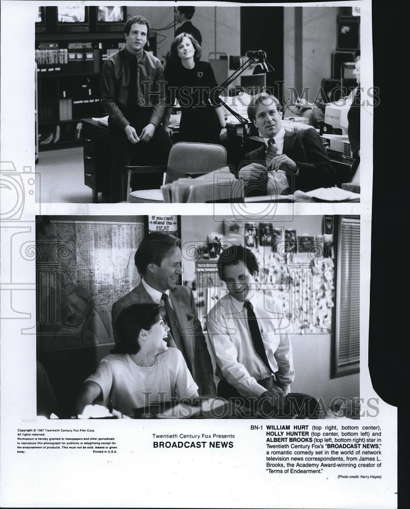 1988 Press Photo William Hurt Holly Hunter Albert Brooks in Broadcast News- Historic Images