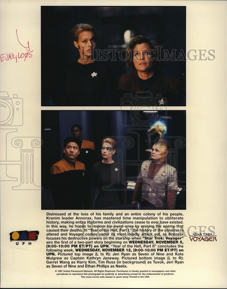 1997, Jeri Ryan Kate Mulgrew Garret Wang Tim Russ Star Trek Voyager - Historic Images