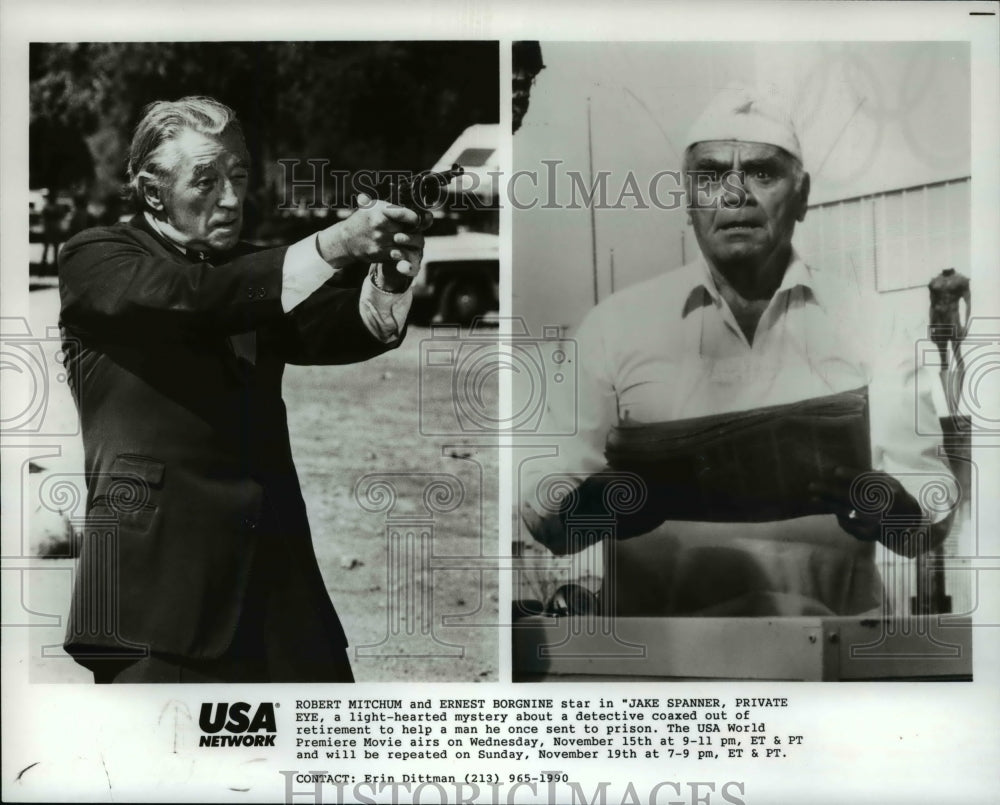 1989 Robert Mitchum &amp; Ernest Borgnine in Jake Spanner Private Eye - Historic Images