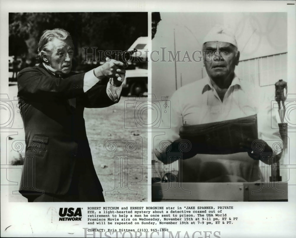 1989 Robert Mitchum & Ernest Borgnine in Jake Spanner Private Eye - Historic Images
