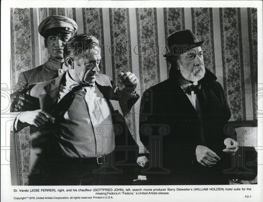 1979 Press Photo Jose Ferrer & Gottfried John in Fedora - Historic Images