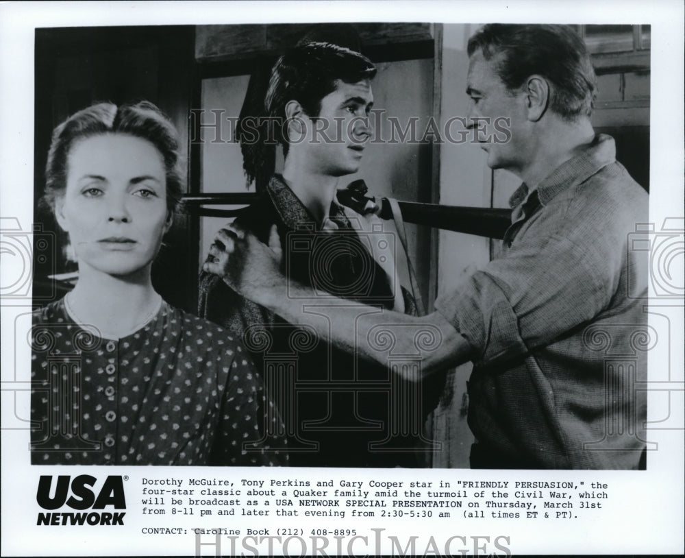 1988 Press Photo Dorothy McGuire Tony Perkins Gary Cooper in Friendly Persuasion - Historic Images