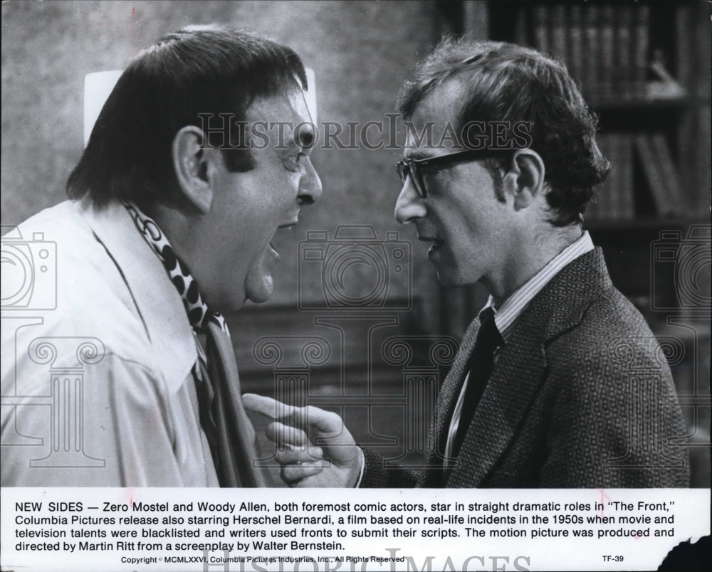 1976 Press Photo Zero Mostel &amp; Woody Allen in The Front - Historic Images