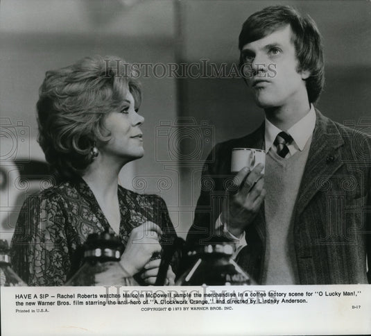 1973 Press Photo Rachel Roberts & Malcolm McDowell in A Clockwork Orange - Historic Images