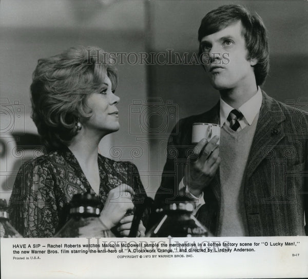 1973 Press Photo Rachel Roberts & Malcolm McDowell in A Clockwork Oran ...