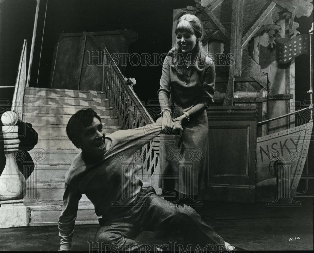 1969 Press Photo Norman Wisdom and Britt Ekland The Night They Raided Minsky&#39;s - Historic Images