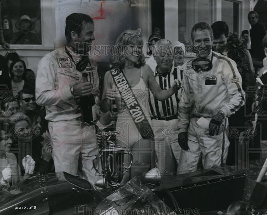 1969 Press Photo Bob Wagner, Eileen Wesson and Paul Newman in Winning. - Historic Images