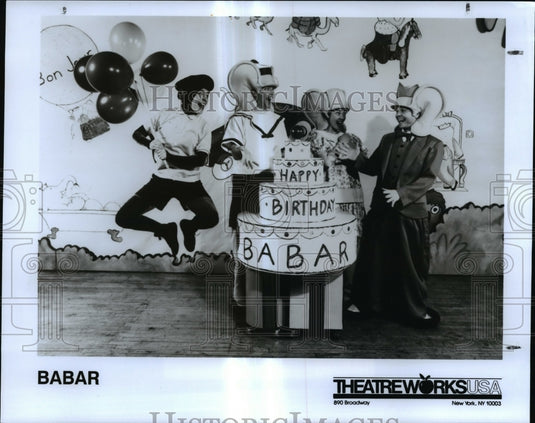 Press Photo Rebecca Dennis, Robert Mason and Stephanie Courtney in Babar. - Historic Images
