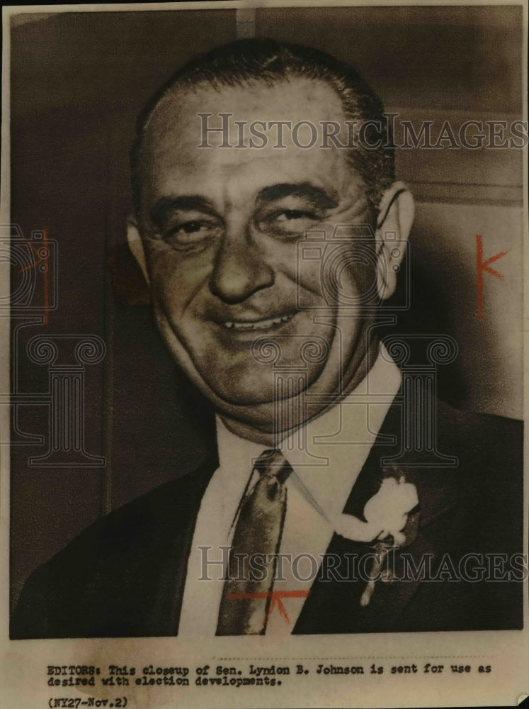 1960 Press Photo Close Up Of Sen Lyndon B Johnson, Sent For Election Developmen-Historic Images