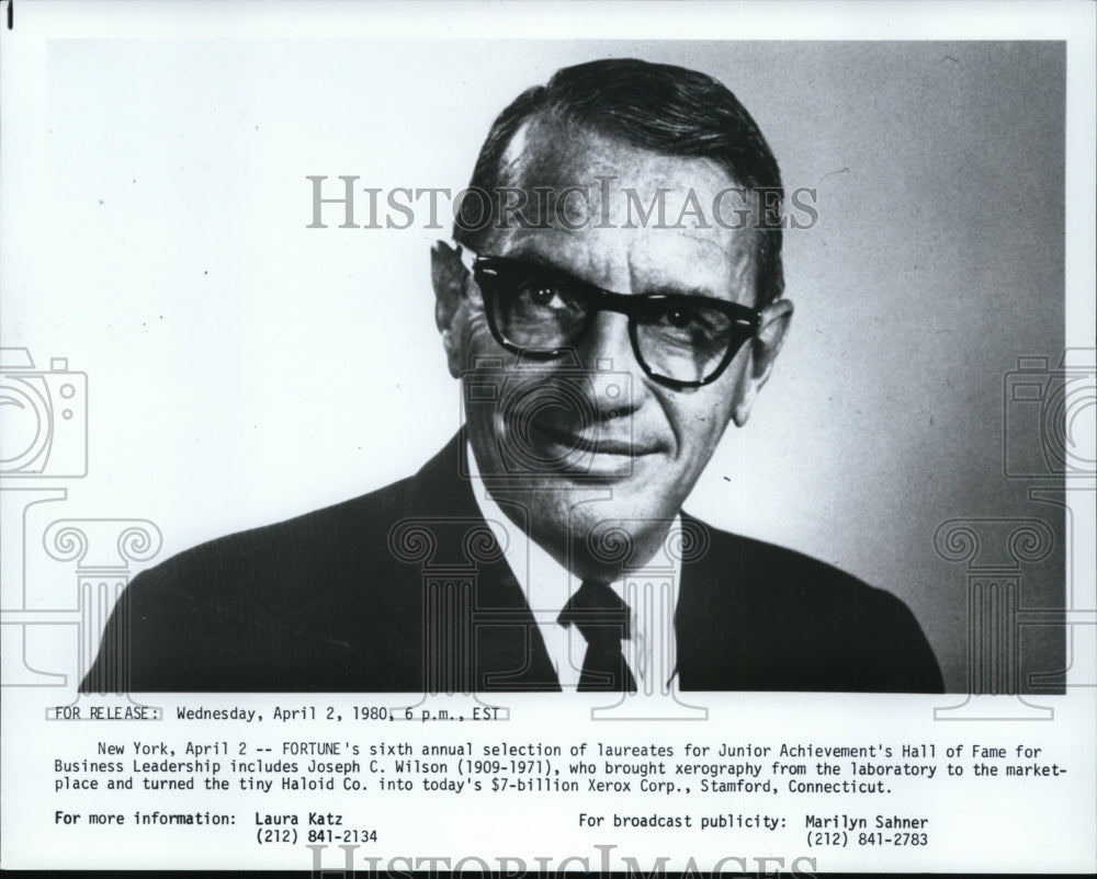 1980 Press Photo Fortune laureate, Joseph C. Wilson, of Xerox Corporation. - Historic Images