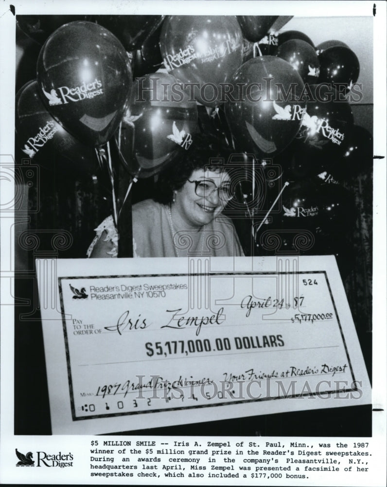 1987, Iris A. Zempel of St. Paul wins $5 million from Reader's Digest - Historic Images