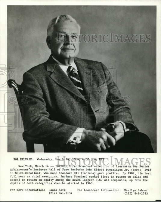 1984 John Eldred Swearingen Jr., a Business Hall of Fame laureate. - Historic Images