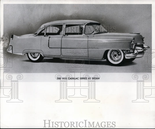 1960 Press Photo 1955 Cadillac Series 62 Sedan with a green body and white top - Historic Images