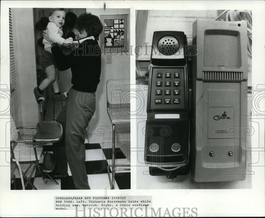 1983, Victoria Horstmann of New York talks on a cordless phone. - Historic Images