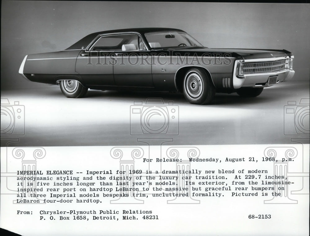1968 Press Photo The 1969 Chrysler LeBaron Imperial 4-Door Hardtop - cvp85370 - Historic Images