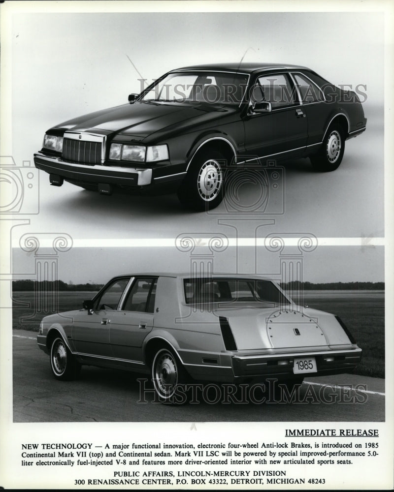 1984 Press Photo The 1985 Lincoln Continental Mar VII and Mark VII LSC sedan- Historic Images