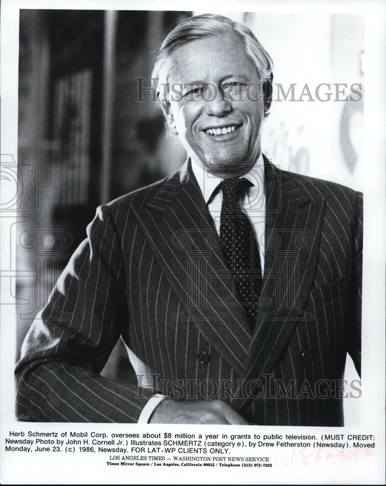 1986 Herb Schmertz of Mobil Corp. oversees public television grants. - Historic Images