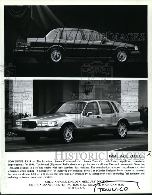 1990 Press Photo The 1991 Lincoln Continental and Town Car. - cvp86082-Historic Images