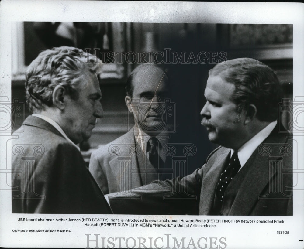 1977 Press Photo Ned Beatty, Peter Finch, Robert Duvall-Network movie - Historic Images
