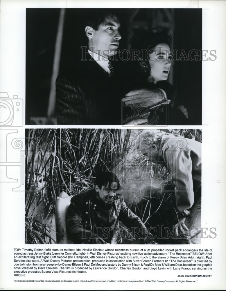 1991 Press Photo Timothy Dalton and Jennifer Connelly in The Rocketeer.-Historic Images