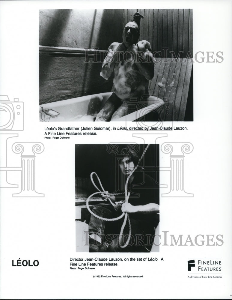 1992 Press Photo Julien Guiomar and director Jean-Claude Lauzon on set of Leolo. - Historic Images