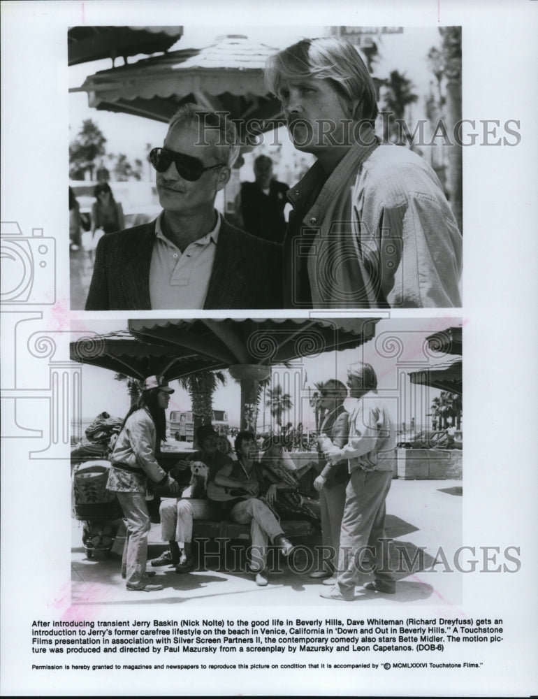 1986 Press Photo Nick Nolte &amp; Richard Dreyfuss in Down and Out in Beverly Hills. - Historic Images