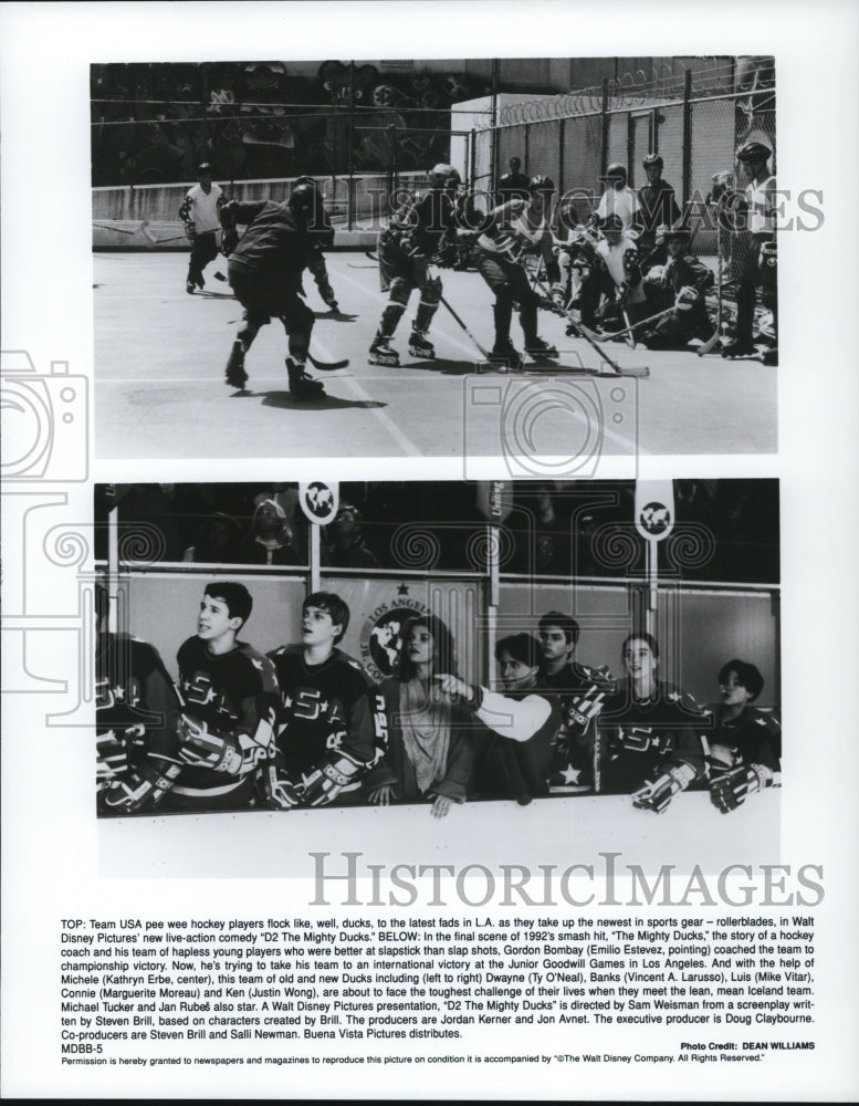 1995, Emilio Estevez, Ty O'Neal and Mike Vitar in D2 The Mighty Ducks - Historic Images