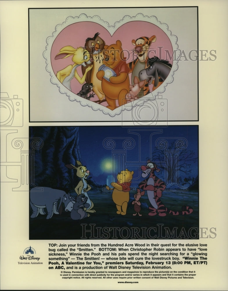 Press Photo Tigger, Eeyore and Piglet in Winnie the Pooh, A Valentine for You. - Historic Images