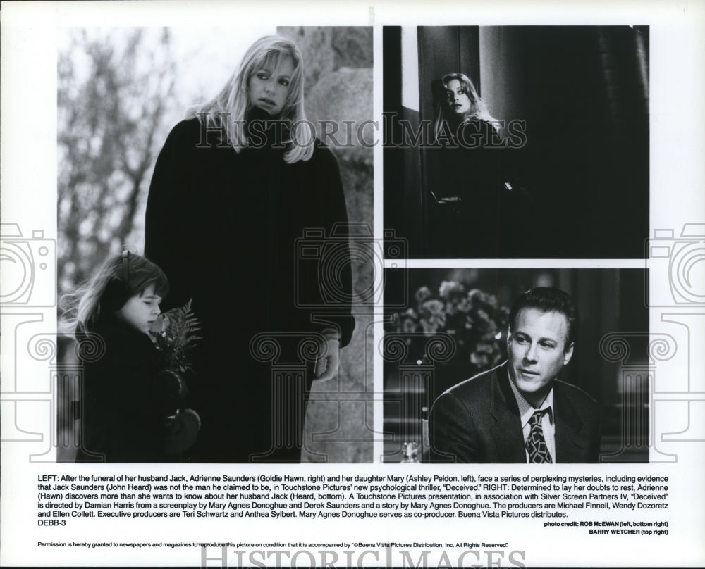 1991 Press Photo Goldie Hawn, Ashley Peldon and John Heard in &quot;Deceived.&quot; - Historic Images