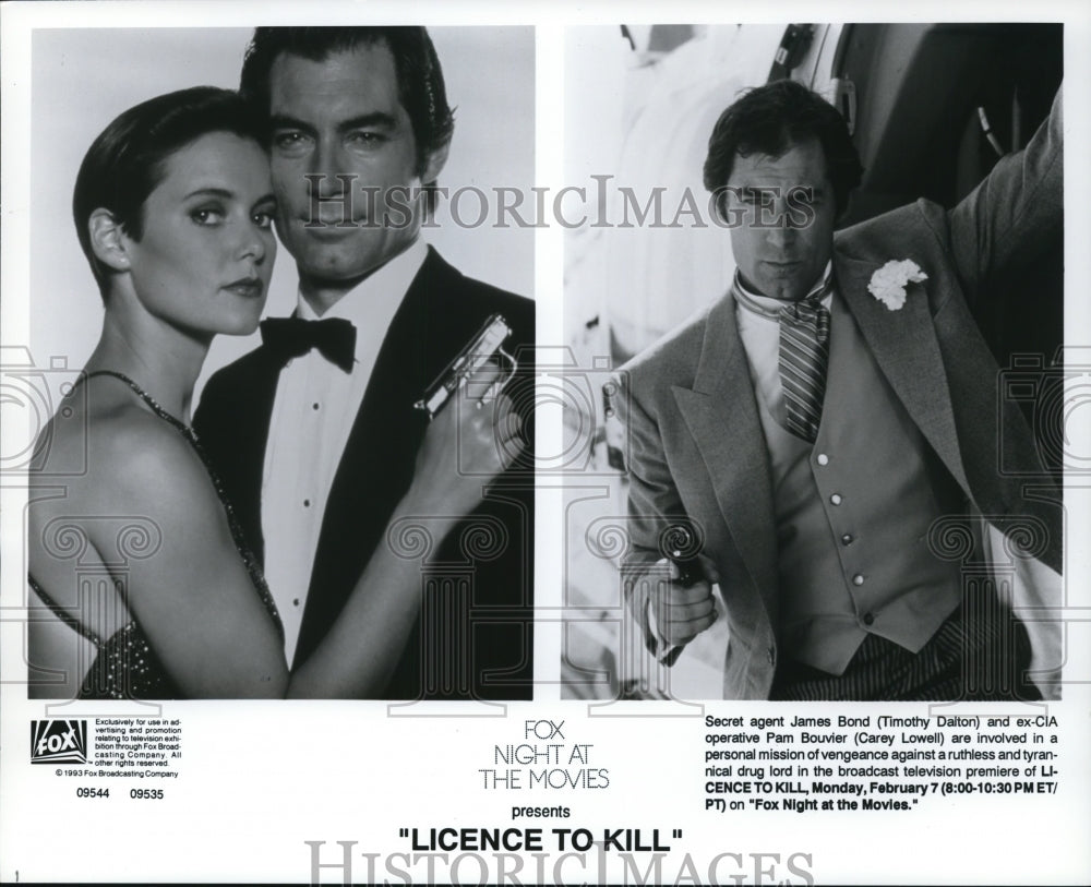 1993 Press Photo Timothy Dalton, Carey Lowell star in &quot;Licence To Kill&quot; - Historic Images