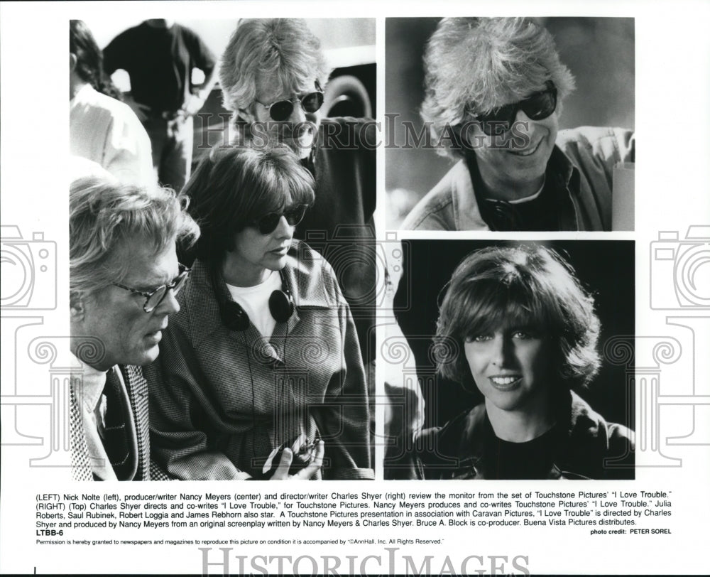 1995, Nick Nolte, Nancy Meyers and Charles Shyer in "I Love Trouble." - Historic Images