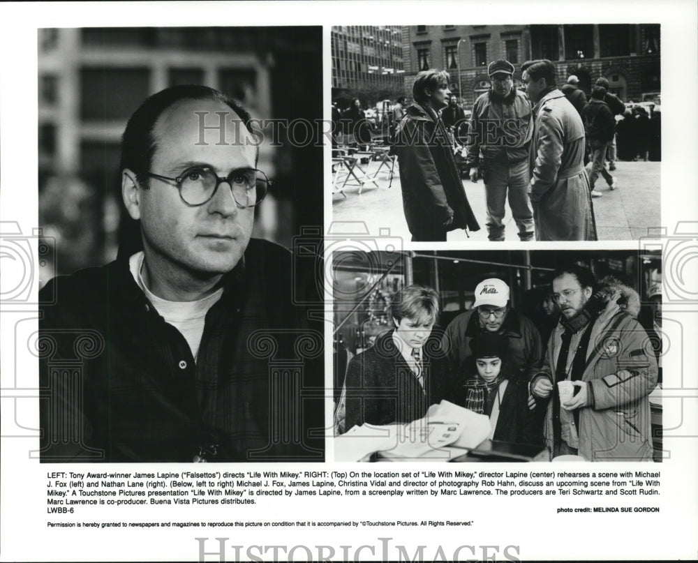 1994 Press Photo James Lapine and Michael J. Fox on the set of Life with Mikey.- Historic Images